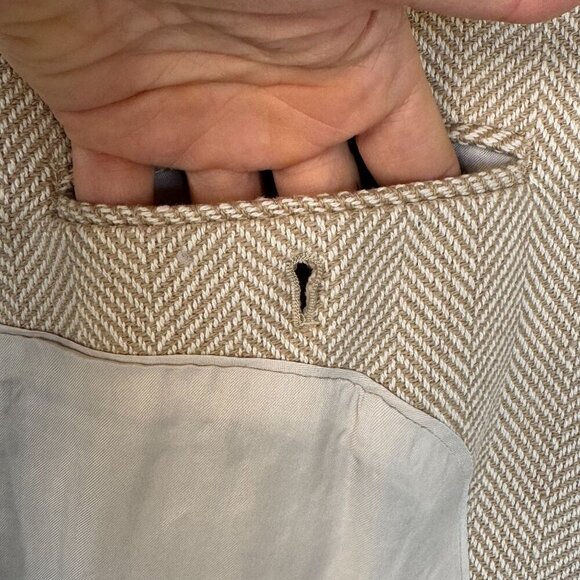 Banana Republic Norfolk Linen-Cotton Cream Herringbone Belted Long Blazer Jacket - Picture 9 of 17